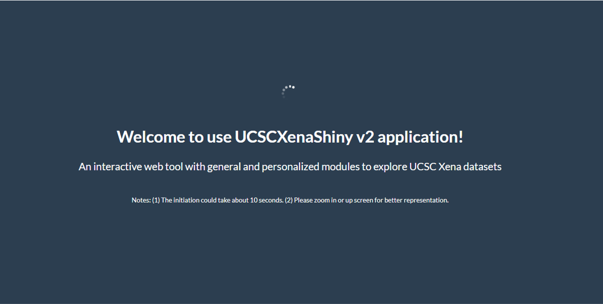 The welcome page of shiny application