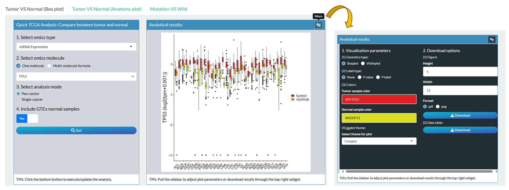 The steps of module "TCGA+GTEx: Molecular Profile Distribution (Tumor VS Normal)"