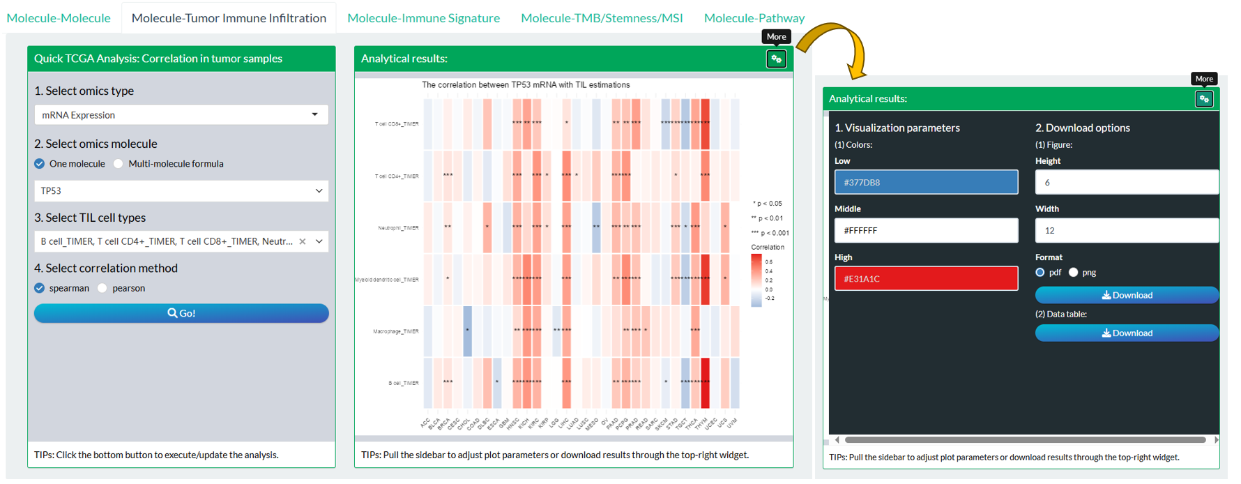 The steps of module "TCGA: Association Between Molecular Profile and Tumor Immune Infiltration"