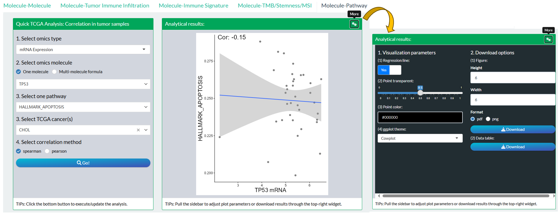 The steps of module "TCGA: Association Between Molecular Profile and Pathway Score"