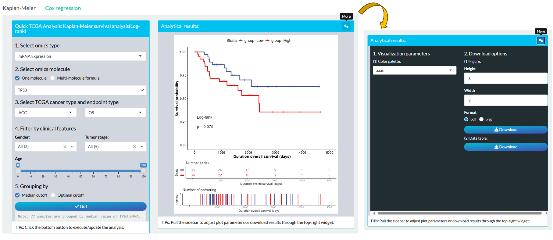 The steps of module "TCGA: Molecular Profile Log-rank Analysis"