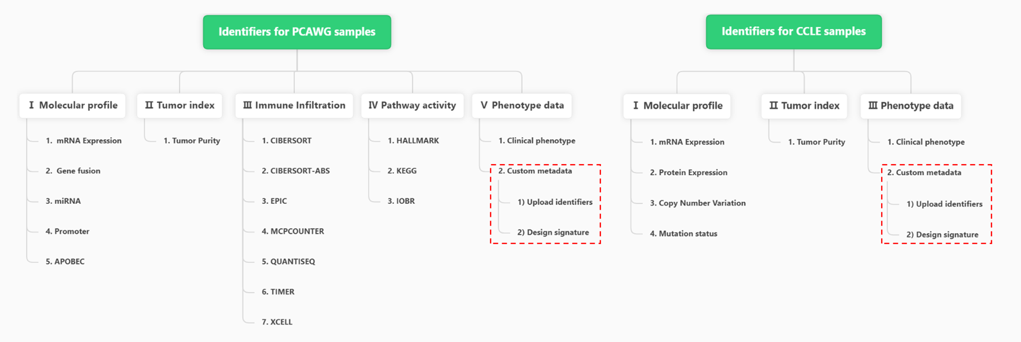 Hierarchical types of PCAWG and CCLE Identifiers